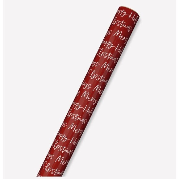 Hallmark Wrapping Paper Merry Christmas Script Red Roll 22.5 sq ft Holiday Gift - Picture 4 of 4